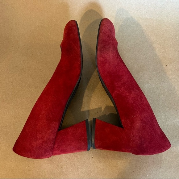 Stuart Weitzman Maroon Suede Leather Square Toe Block Heel Pumps Women’s Size 10 - Picture 4 of 9